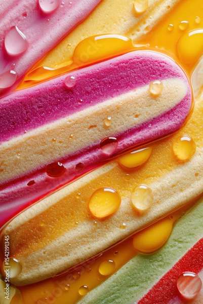 Obraz A close-up of colorful ice cream melting on the glass, with water droplets and light colors creating an abstract background