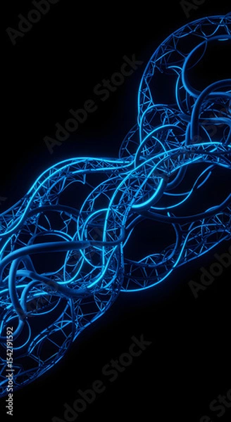 Fototapeta Abstract Blue Neon Light Structure, 3D Render
