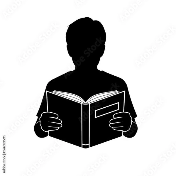 Fototapeta Silhouette of a person reading a book isolated on transparent background, png image 