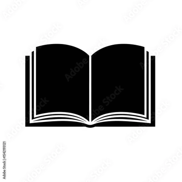 Fototapeta Open book icon in black silhouette style, isolated on transparent background 