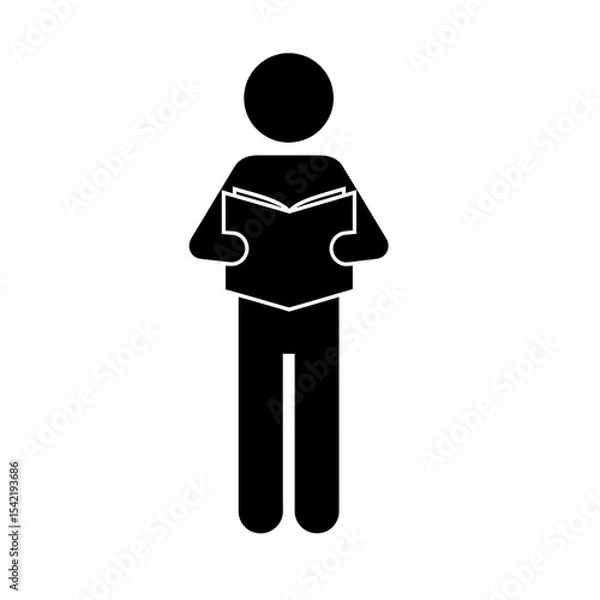 Fototapeta Stick figure man reading book silhouette style, isolated on transparent background 