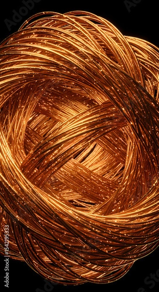Fototapeta Abstract Copper Wires, Shiny Metal Texture, 3D Render