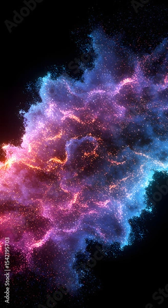 Fototapeta Abstract Cosmic Nebula: Vibrant Pink, Blue, and Orange Particle Burst