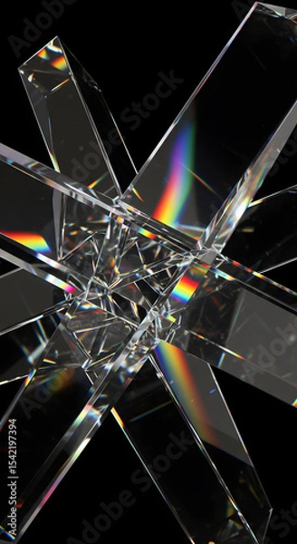 Fototapeta Abstract Glass Crystal Prism Structure, Rainbow Refraction, 3D Render