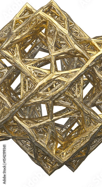 Fototapeta Abstract Gold Geometric Structure: 3D Render