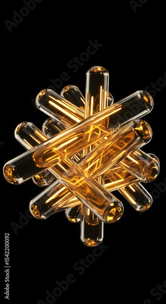 Fototapeta Abstract Golden Glass Tubes Network, 3D Render