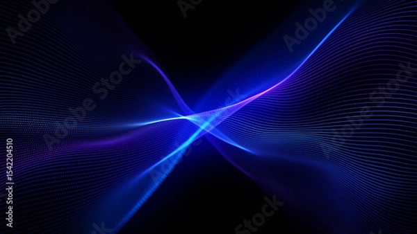 Fototapeta Neon background of purple and blue gradient glowing digital waves. Futuristic technology concept, vibrant energy. Dynamic waves flow with neon light and bokeh. Innovations, virtualization. 