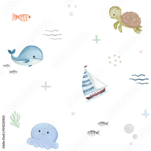 Obraz Seamless pattern for baby fabric under sea