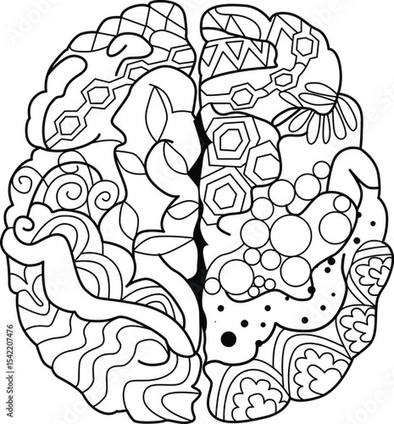 Fototapeta Brain image in zentangle style for coloring