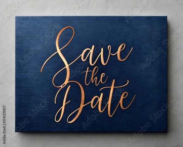 Obraz Modern navy save the date card with metallic copper calligraphy