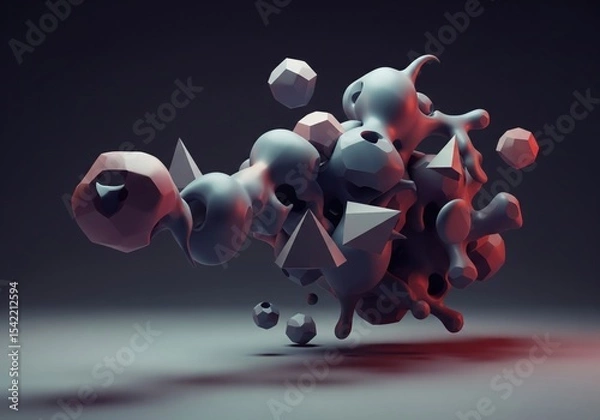 Obraz Abstract Organic Geometric 3D Art. This intriguing digital creation merges smooth, flowing elements with faceted polyhedrons, representing growth and interconnectedness.