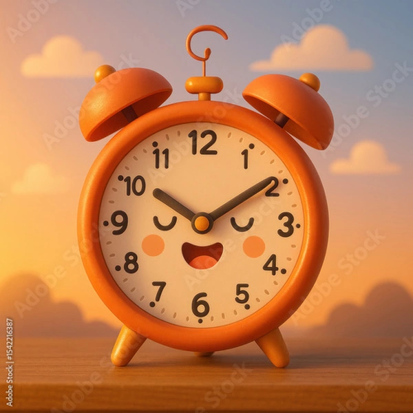 Fototapeta 3D Icon of Alarm Clock and Early Morning Wakeup