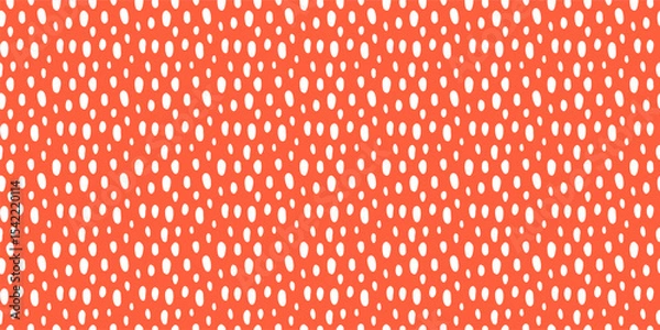 Fototapeta Cute red seamless pattern with white strawberry seeds. Simple summer fruit background.