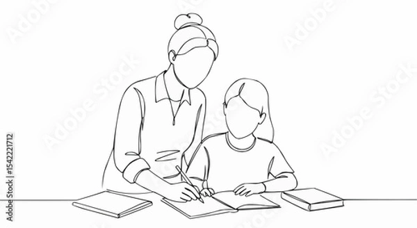 Fototapeta An illustration of a teacher assisting a student with their homework.