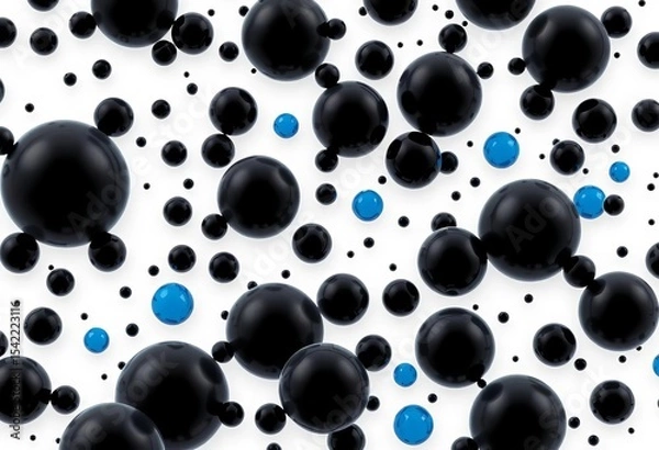 Obraz Abstract black & blue metaballs, varied sizes, randomly connected on white background ,  smooth,  energy
