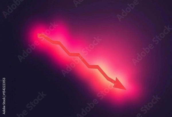 Obraz Abstract downward trending graph with shrinking arrow, symbolizing cost reduction,  efficiency,  growth