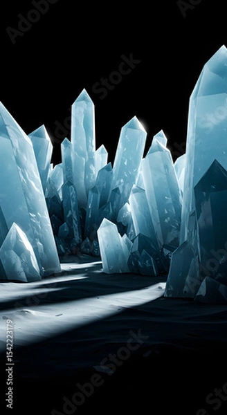 Fototapeta Stunning 3D Render of Blue Crystals on Dark Surface