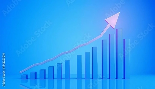 Obraz Abstract blue financial graph with upward trending arrow and bar chart,  chart,  trend