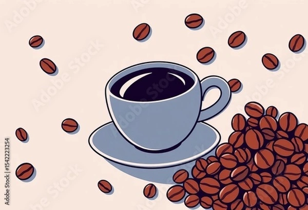 Obraz Abstract coffee bean and cup pattern background Modern one-line style vector illustration,  graphic,  aroma