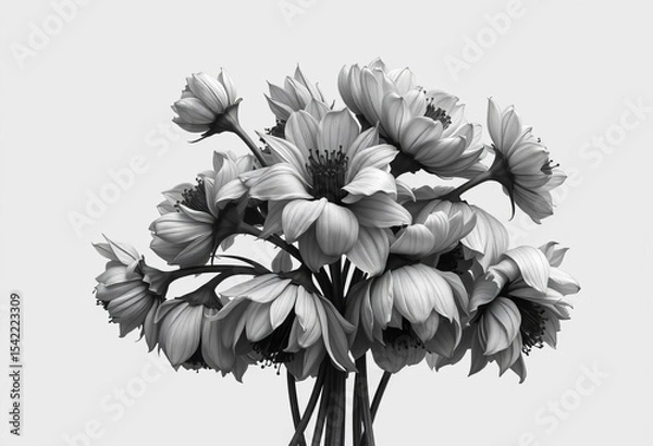 Obraz A somber grayscale illustration of intertwined wilting flowers, representing loss and remembrance,  national grief awareness,  still life