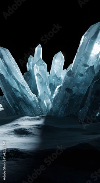 Fototapeta Stunning Blue Crystal Formation on Dark Surface: Abstract Background