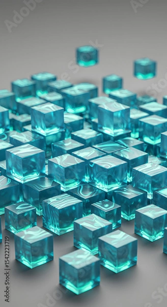 Fototapeta Teal Glass Cubes Abstract Background, 3D Render