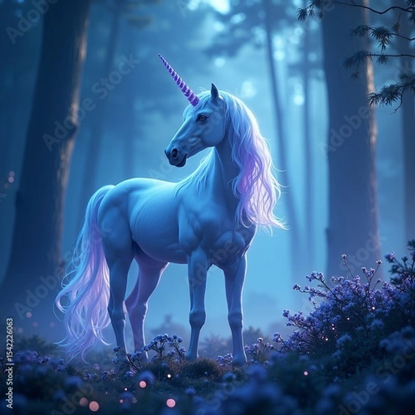 Obraz Magical Unicorn in a Mystical Forest at Twilight