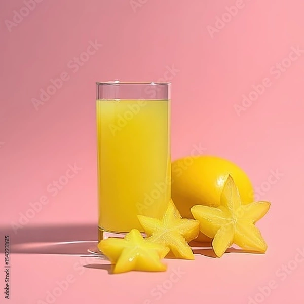 Fototapeta Refreshing Tropical Juice with Starfruit and Citrus Background