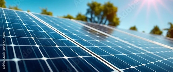Obraz Close-up of solar panels on a bright sunny day, showcasing efficient energy production,  technology,  money