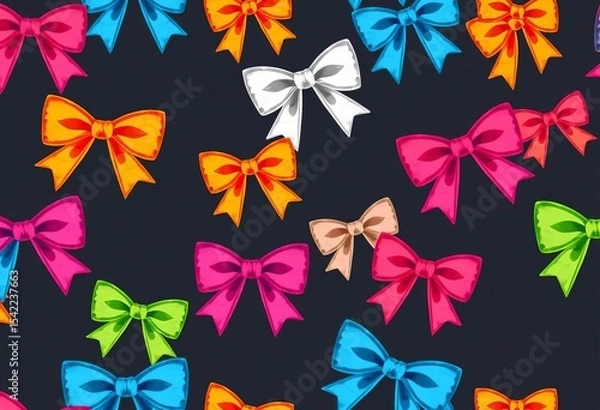 Obraz Colorful hand-drawn bow knots, trendy vector seamless pattern for gift wrapping, wedding, holiday, party decorations, colorful gift wrap, holiday