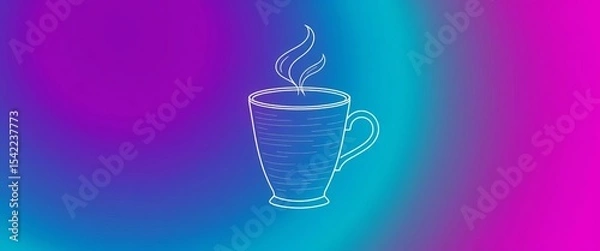 Obraz Continuous line drawing of a coffee cup; elegant, simple design ideal for banners or posters,  drawing,  drinkware