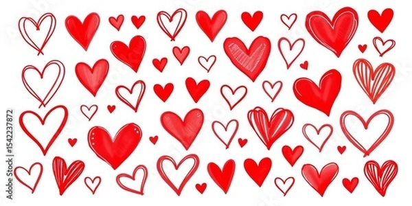 Obraz Collection of hand-drawn red heart shapes, perfect for Valentine's Day designs,   hearts design,   vintage