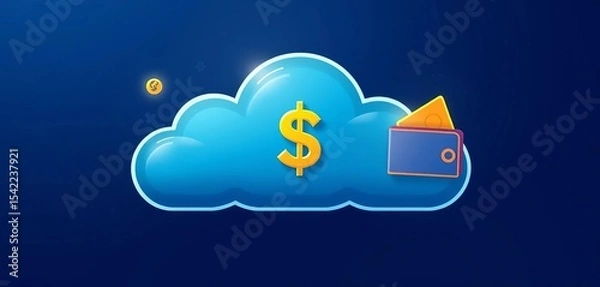 Obraz Cloud computing, money, dollar, computer, finance, wallet icons; editable stroke design,  finance,  digital