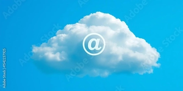 Fototapeta Cloud with checkmark and at symbol, representing secure online data storage and task completion, cloud computing,   data center