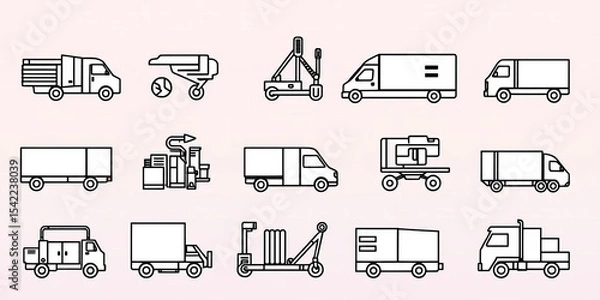 Obraz Collection of thin line logistics icons depicting cargo and delivery services; black outlines, no fill, logistics,  minimal