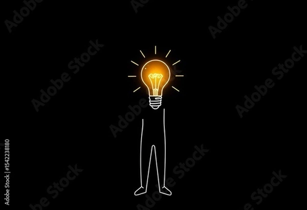 Obraz Continuous line drawing of a figure holding a lightbulb, symbolizing innovation and success,  growth,  concept