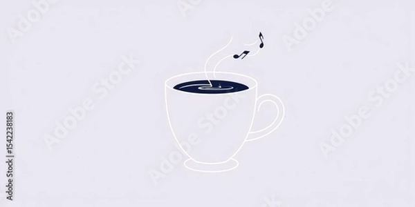 Obraz Fluid single-line drawing of coffee cup with musical notes, minimalist style, cafe, cappuccino