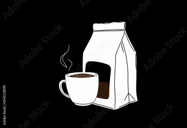 Obraz Continuous line drawing of coffee bag with attached cup, ready-to-pour coffee ,  artwork,  caffeine