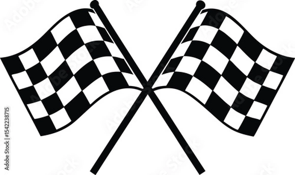 Fototapeta Racing flag, two crossed checkered Flag,  sports finish line flag silhouette vector