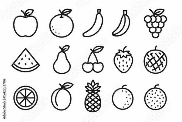 Obraz Collection of 16 simple line art fruit icons