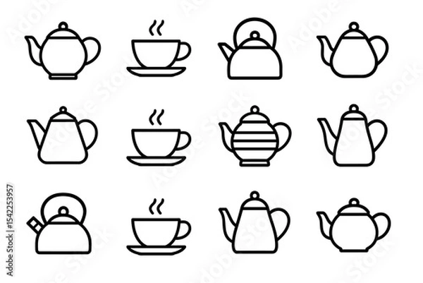 Obraz Minimalist teapot and teacup icons: black and white vector set
