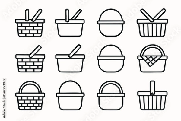 Obraz Collection of twelve black and white picnic basket icons