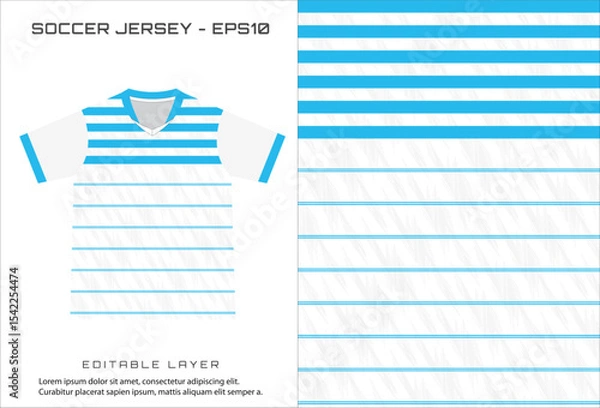 Fototapeta Soccer jersey design template with blue stripes and editable layer info
