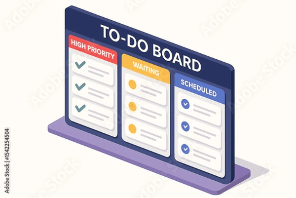 Obraz Isometric to-do board with high priority, waiting, and scheduled tasks