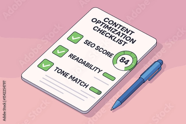 Fototapeta Content optimization checklist with seo score and readability rating on pink background