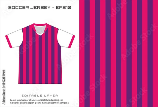 Fototapeta Soccer jersey design with vertical pink and purple stripes and editable layer text