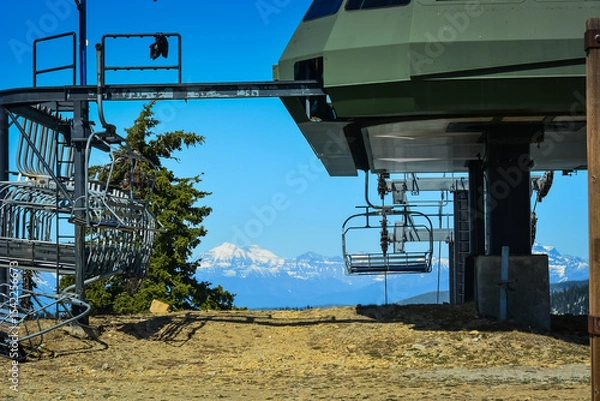 Fototapeta Breathtaking view of snow capped mountain range from Montana ski resort