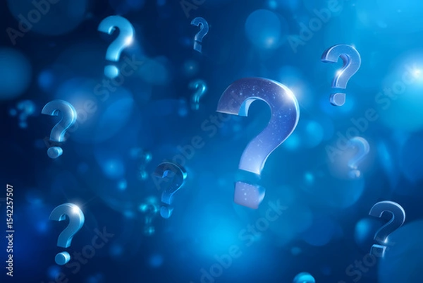 Fototapeta Futuristic Blue Question Marks in a Digital Abstract Background