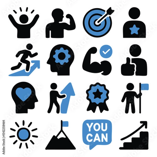 Obraz Motivational Icon Set Achievement Success and Positive Mindset Symbols.