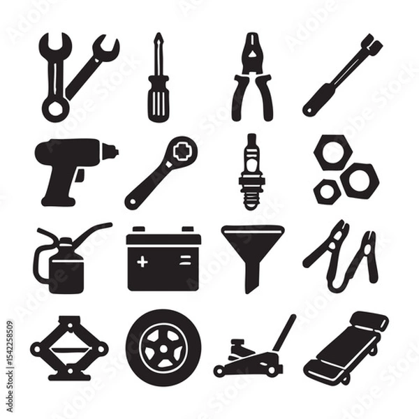 Obraz Silhouetted Automotive Tools and Equipment for Vehicle Maintenance and Repair.